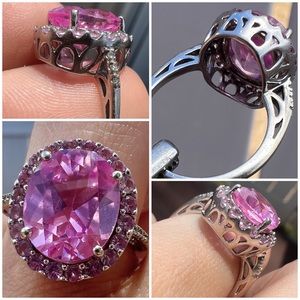 Solid 14k white gold genuine sapphire/Diamond sparkly ring